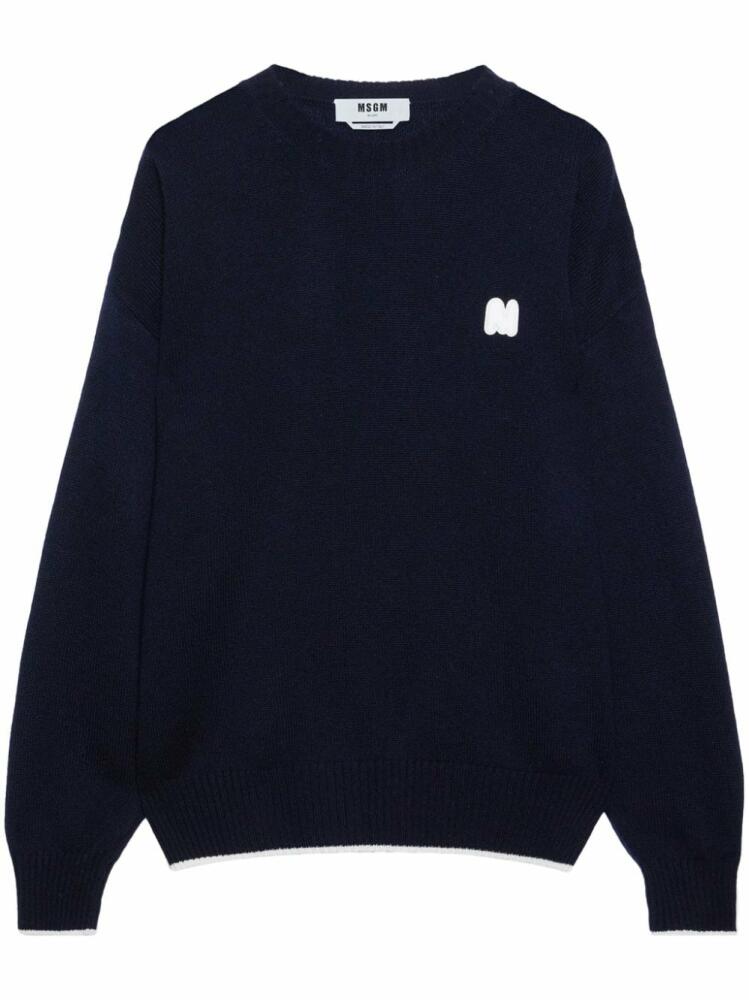 MSGM logo-appliqué crew-neck jumper - Blue Cover