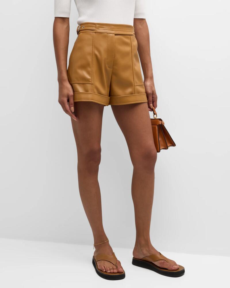 SIMKHAI Chace Belted Faux Leather Shorts Cover