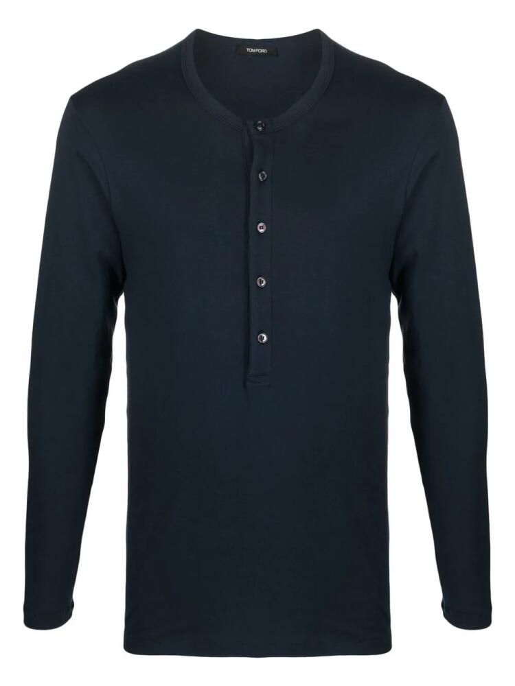 TOM FORD Henley-neck long-sleeve T-shirt - Blue Cover