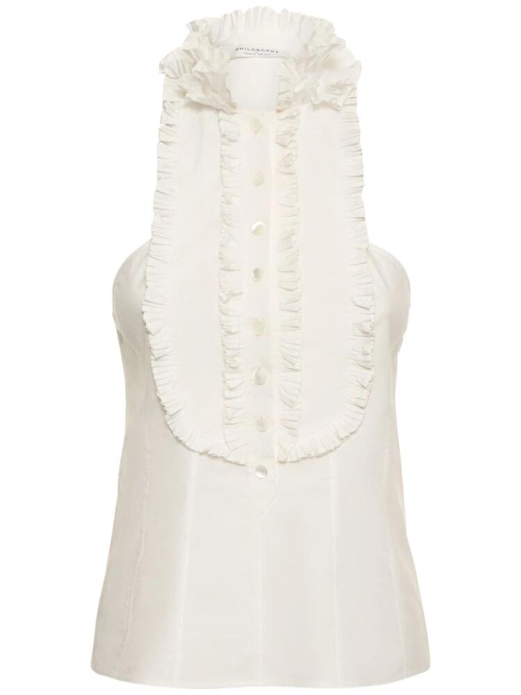 PHILOSOPHY DI LORENZO SERAFINI Ruffled Cotton Poplin Sleeveless Top Cover