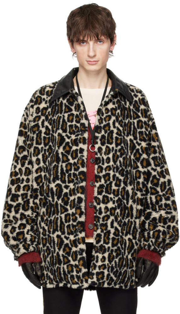 Maison Margiela Black & Beige Leopard Print Jacket Cover