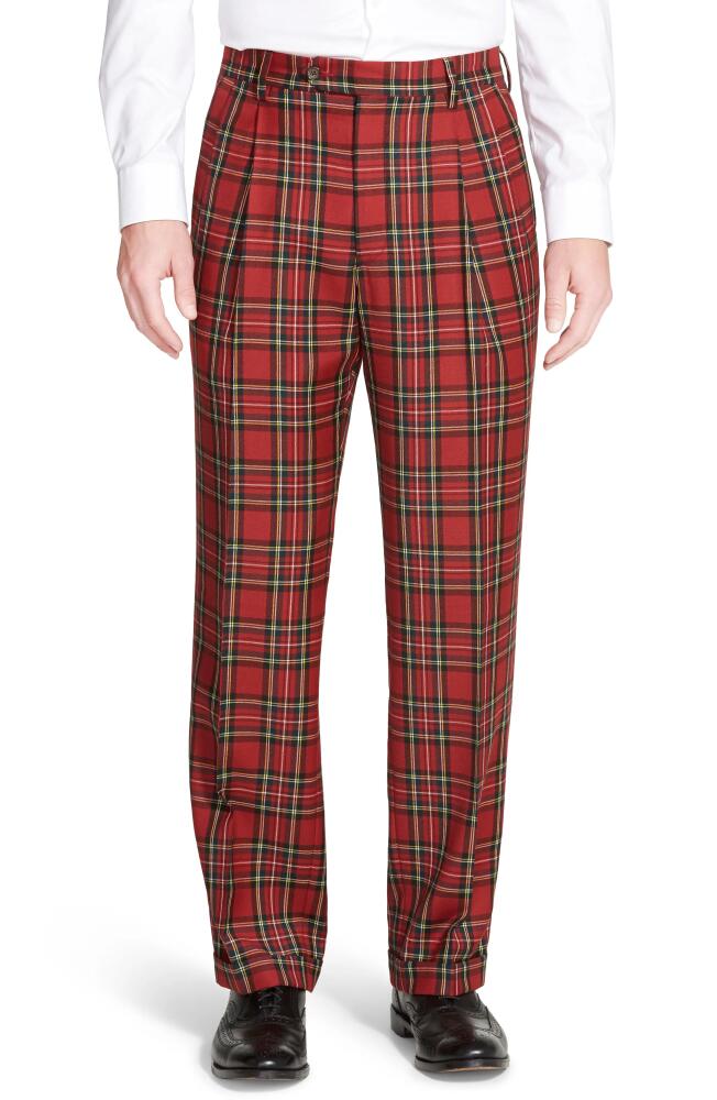 Berle Touch Finish Pleated Classic Fit Plaid Wool Trousers in Red Cover