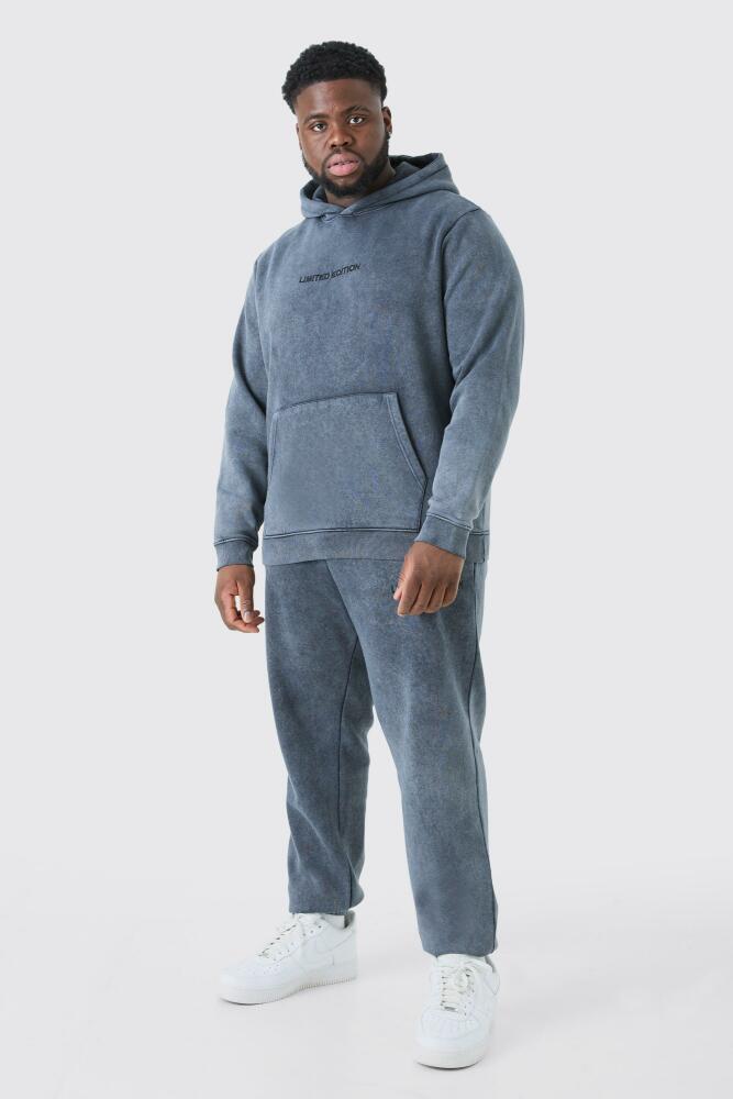 boohoo Mens Plus Limited Edition Washed Tracksuit - Grey Cover