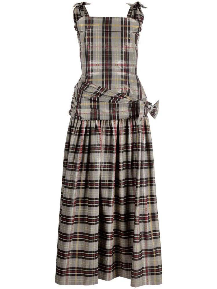 Molly Goddard bow-detail tartan check maxi dress - Grey Cover