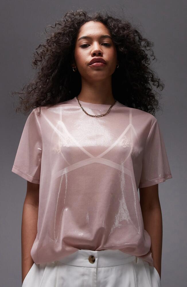 Topshop Metallic Sheer T-Shirt in Pink Cover