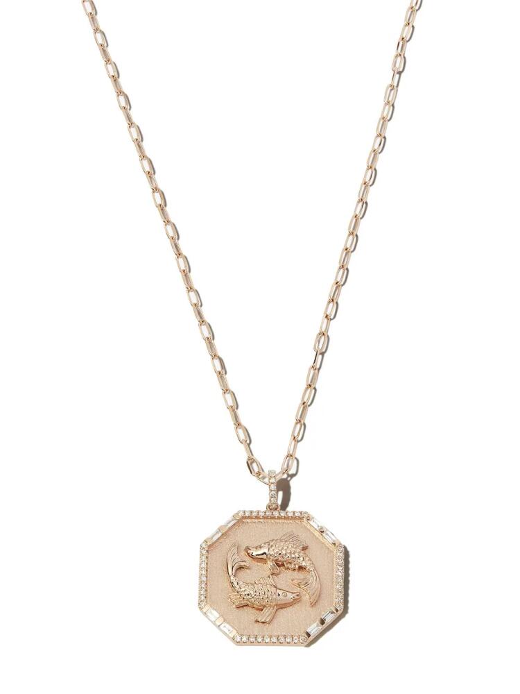 SHAY 18kt rose gold Zodiac Disc diamond and enamel necklace - Pink Cover