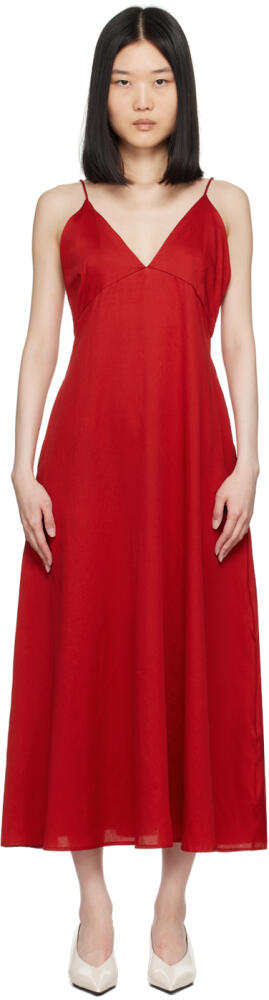 LESET Red Yoko V Midi Dress Cover