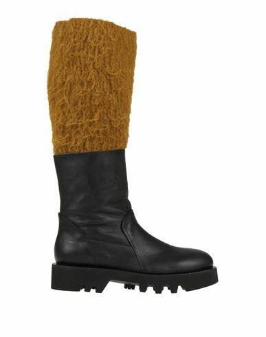 Malloni Woman Boot Black Soft Leather, Textile fibers Cover