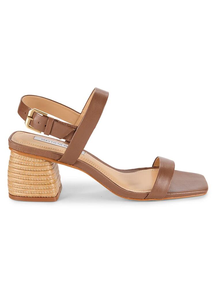 Saks Fifth Avenue Women's Stacked Heel Leather Sandals - Mocha Cover