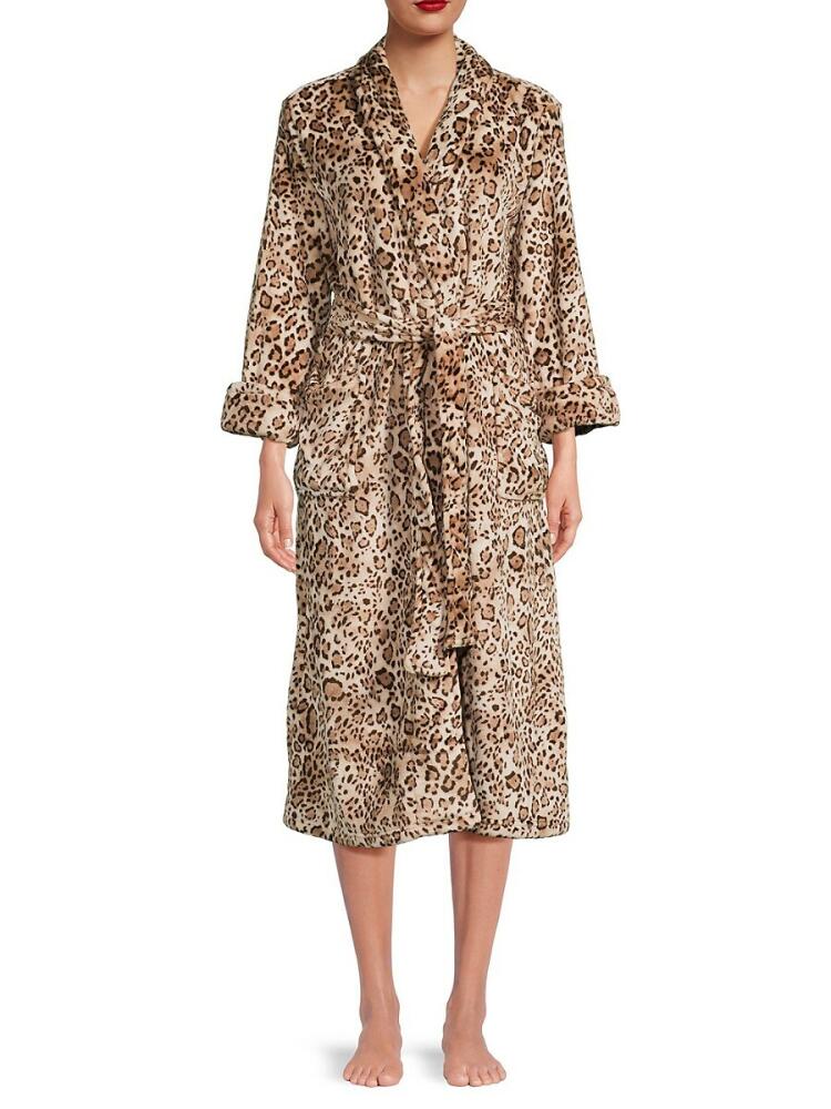 Natori Women's Animal Print Faux Fur Robe - Taupe Cover