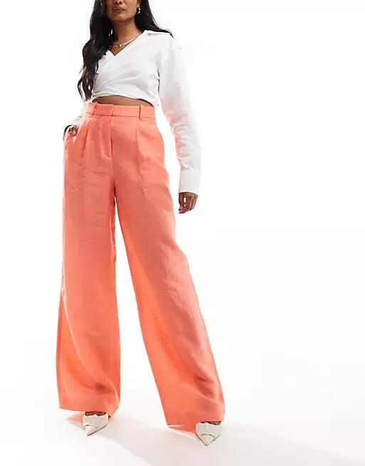 Mango linen mix wide leg pants in orange Cover