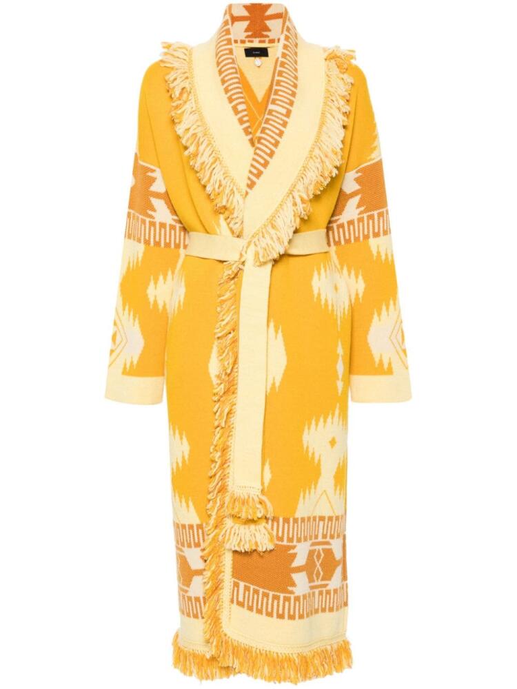 Alanui Icon-jacquard virgin wool cardi-coat - Yellow Cover