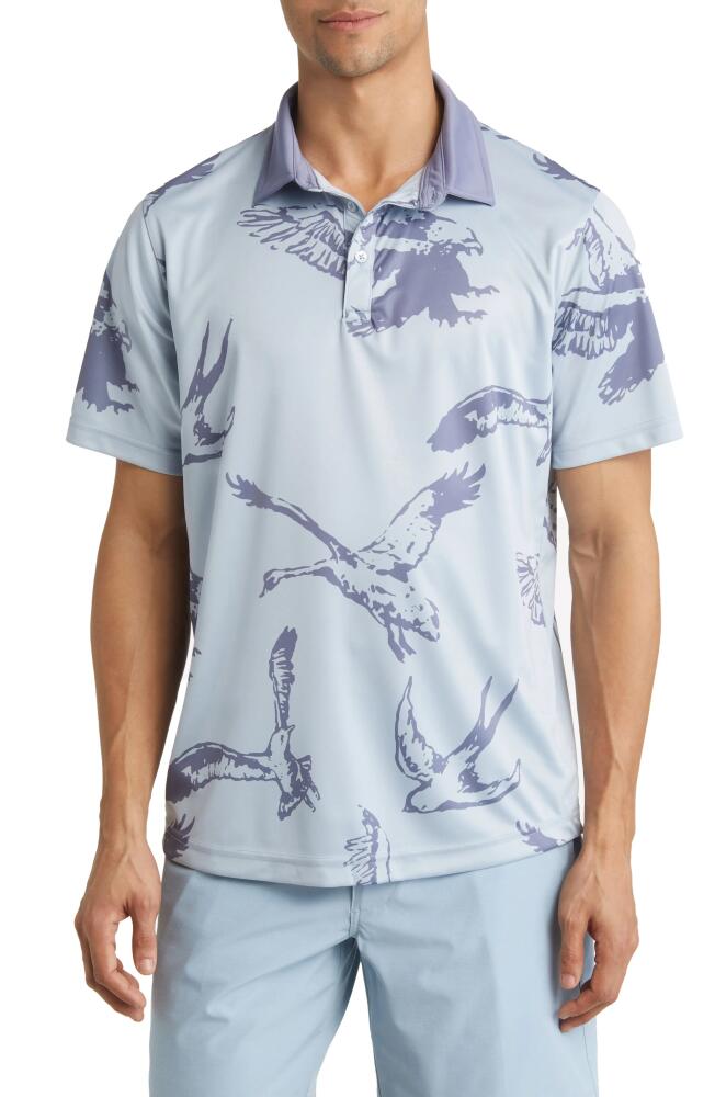 Swannies Austin Bird Print Golf Polo in Sky Cover