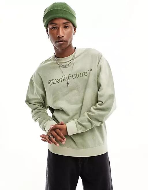 ASOS DARK FUTURE oversized hoodie in gray bleach wash with print Cover