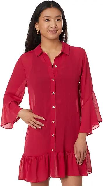 Lilly Pulitzer Linley Collared Coverup (Poinsettia Red) Women's Dress Cover