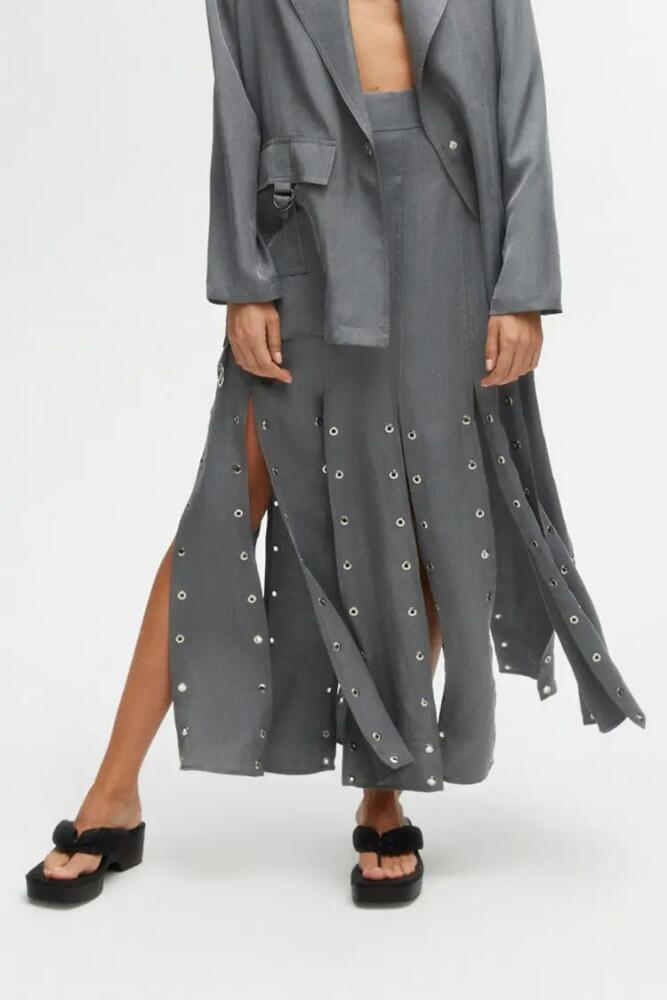 Nocturne Long Eyelet Skirt with Slits in Grey Cover