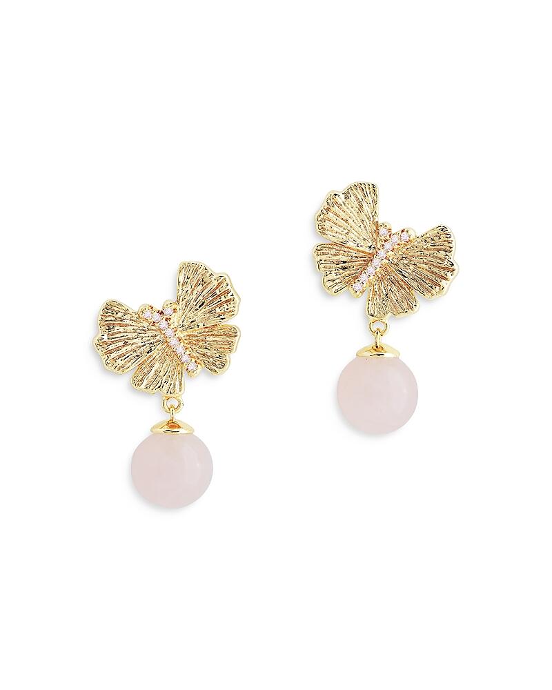 Anabel Aram Butterfly Rose Quartz Drop Earrings in 18K Gold Plated Cover