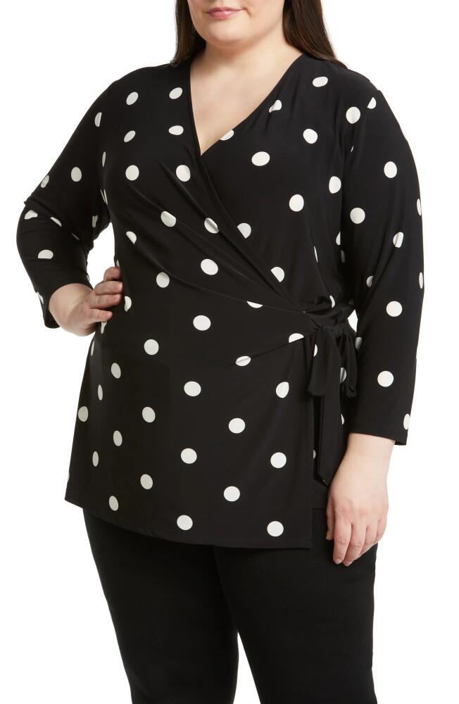 Anne Klein Dot Print Wrap Blouse in Anne Black/Anne White Cover