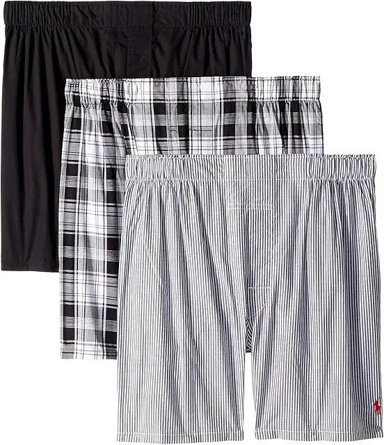 Polo Ralph Lauren Classic Fit 3 Packaged Woven Boxers (Bengal Stripe/Stockton Plaid/Polo Black) Men's Underwear Cover