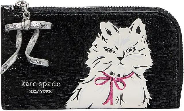 Kate Spade New York Whiskers Saffiano Leather Small Slim Bifold Wallet (Black) Wallet Handbags Cover