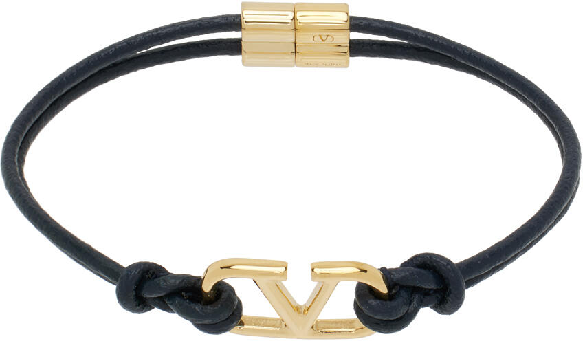 Valentino Garavani Navy Leather VLogo Signature Bracelet Cover