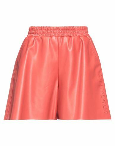 Karl Lagerfeld Perforated Faux Leather Shorts Woman Shorts & Bermuda Shorts Brick red Polyester, Polyurethane coated Cover