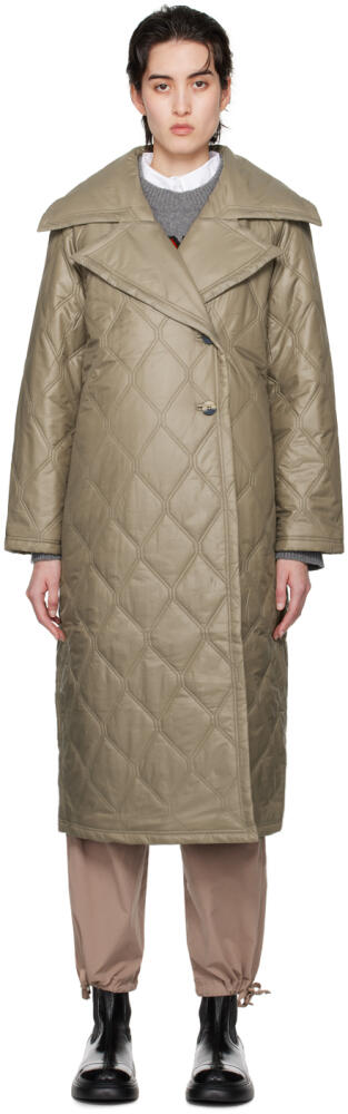 GANNI Brown Quilted Coat Cover