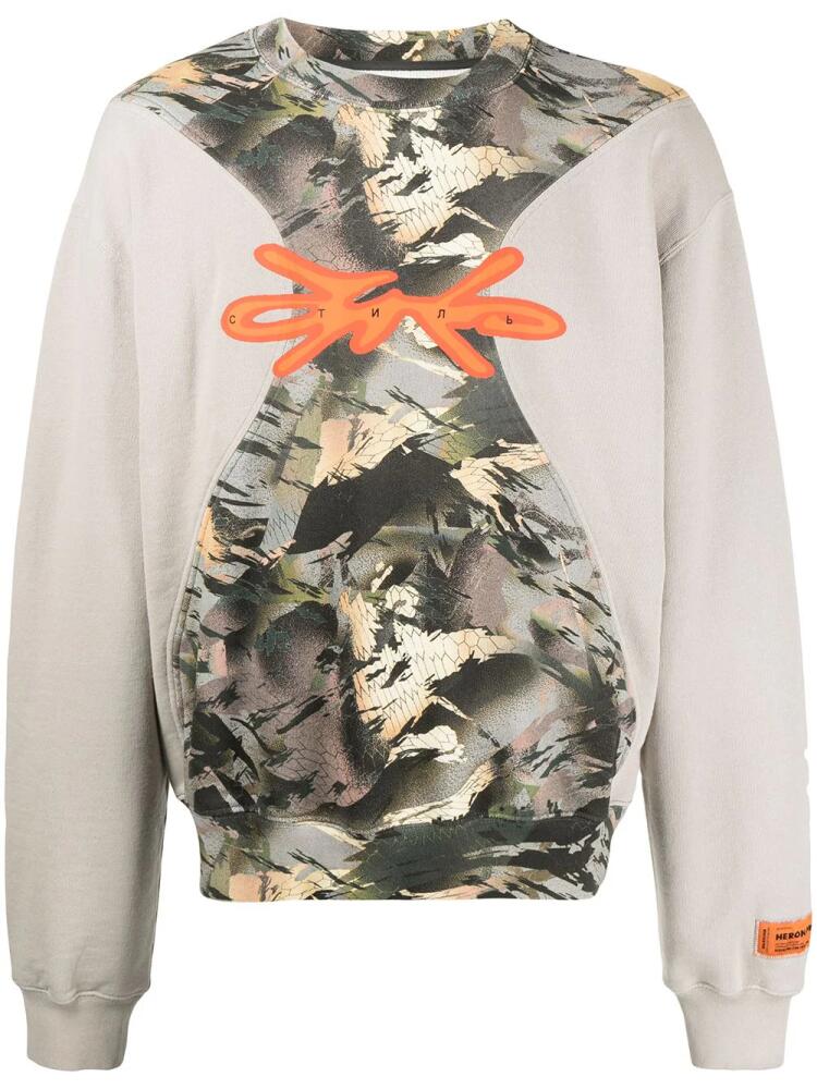 Heron Preston camouflage-panel cotton sweatshirt - Green Cover