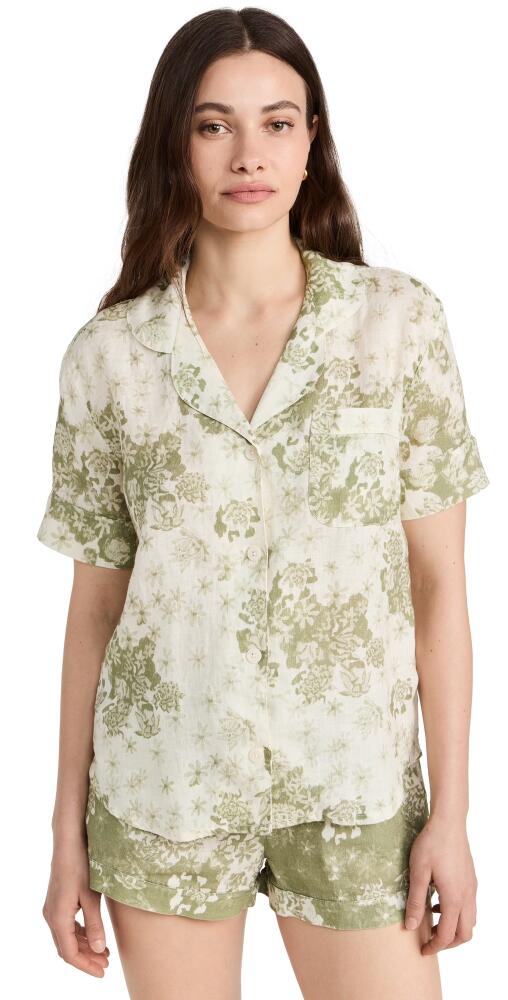 Desmond & Dempsey Short Sleeve PJ Set Flowers of Time Print Sage & Green Cover