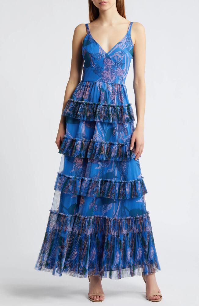 Hutch Freya Tulle Plissé Ruffle Gown in Peri Inked Iris Cover