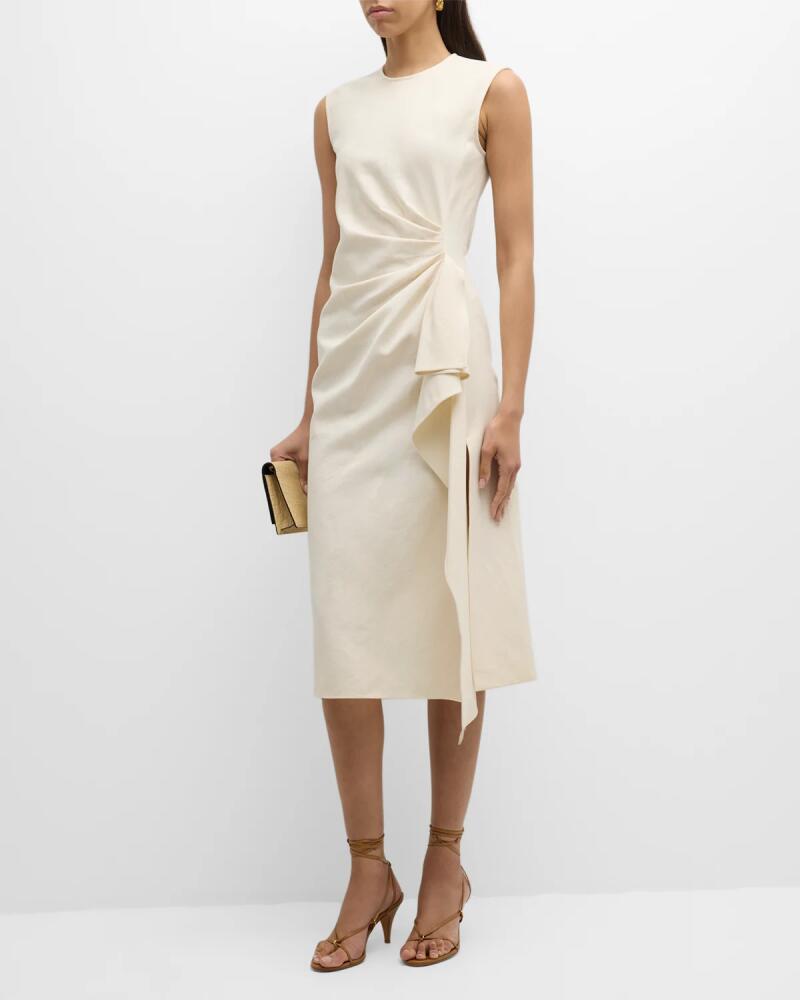 Mantu Sleeveless Pleated Cotton-Linen Midi Dress Cover