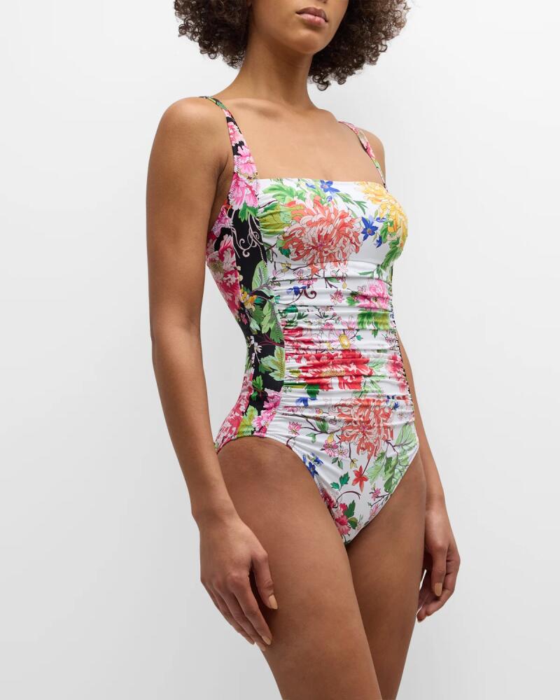 Johnny Was Metalli Mix Ruched One-Piece Swimsuit Cover