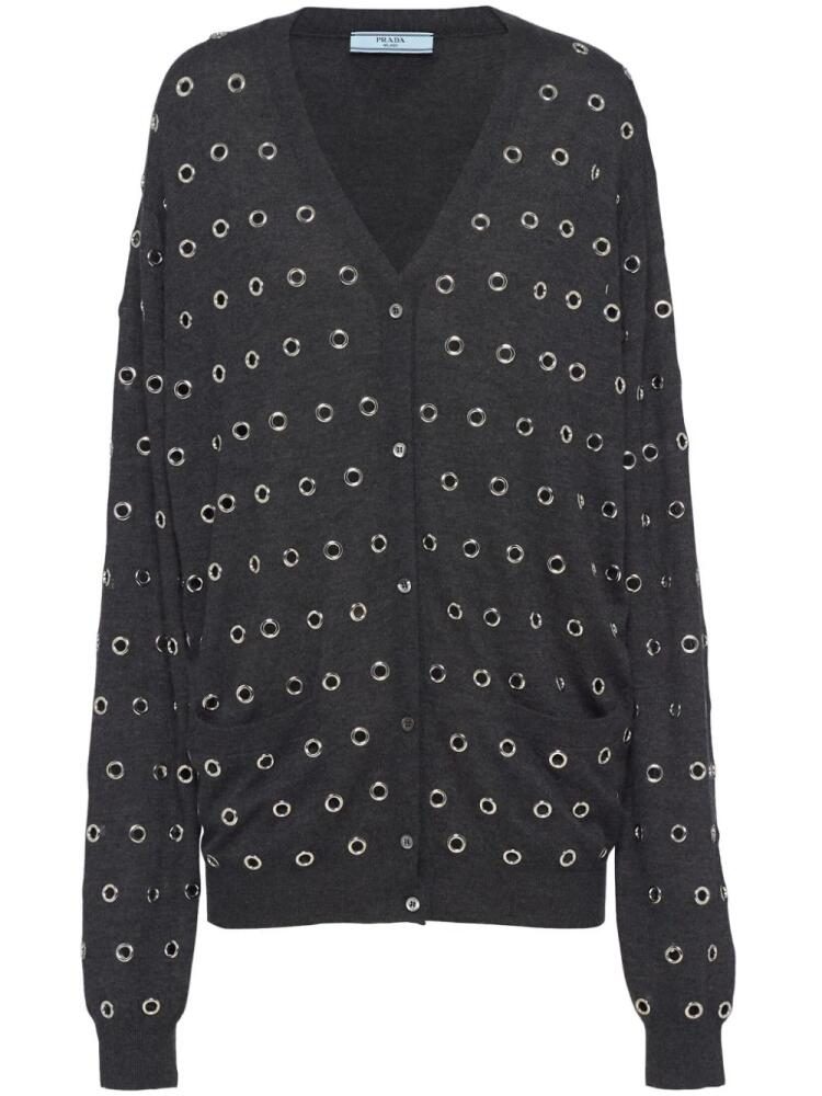 Prada eyelet-embellished cashmere cardigan - Grey Cover