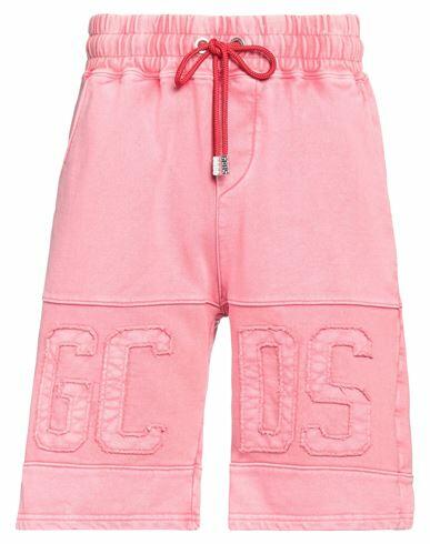 Gcds Overdyed Band Logo Regular Sweatshorts Man Shorts & Bermuda Shorts Pink Cotton Cover