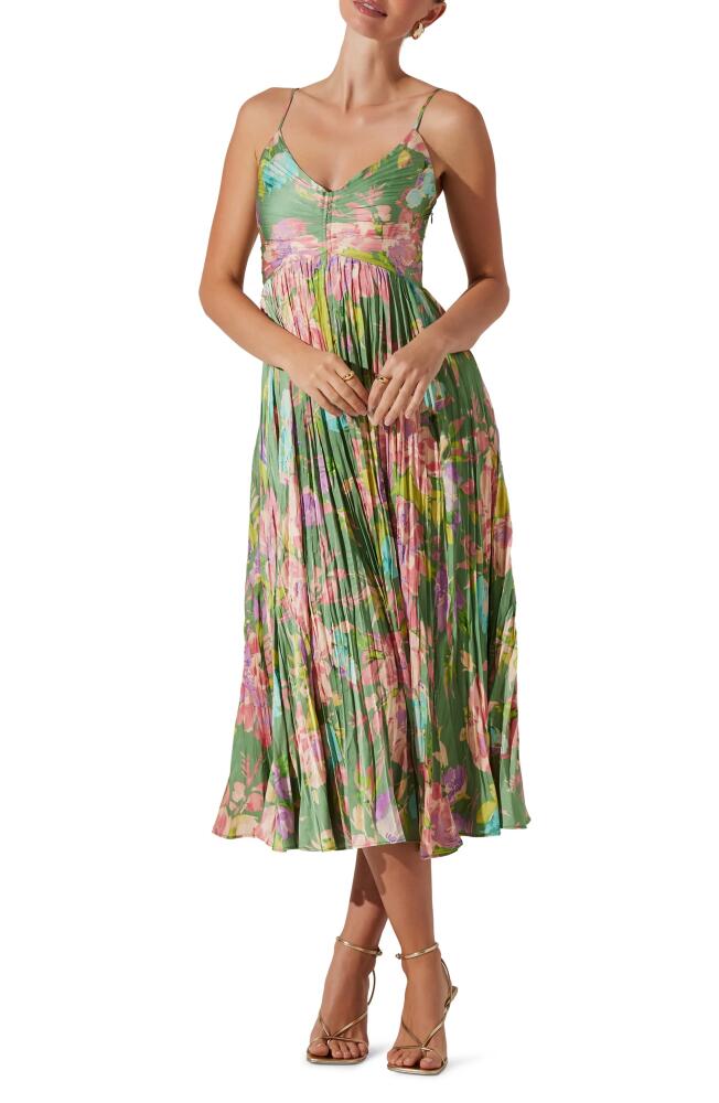 ASTR the Label Maeve Floral Midi Sundress in Green Pink Floral Cover