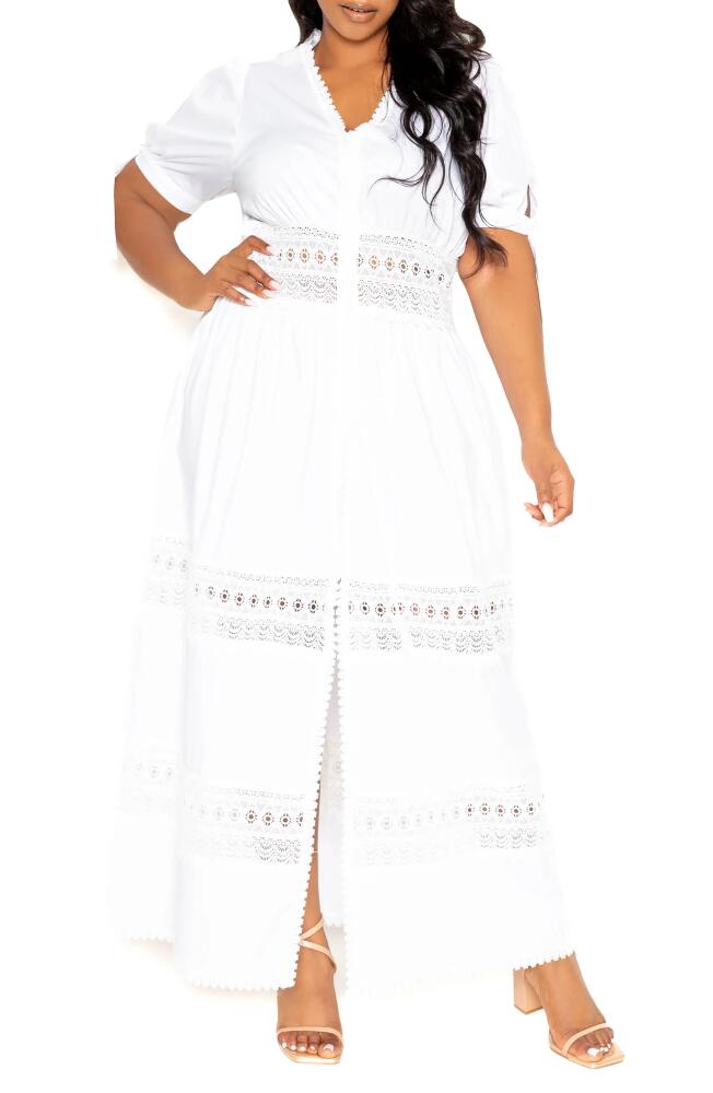 BUXOM COUTURE Eyelet Embroidered Puff Sleeve Maxi Dress in White Cover