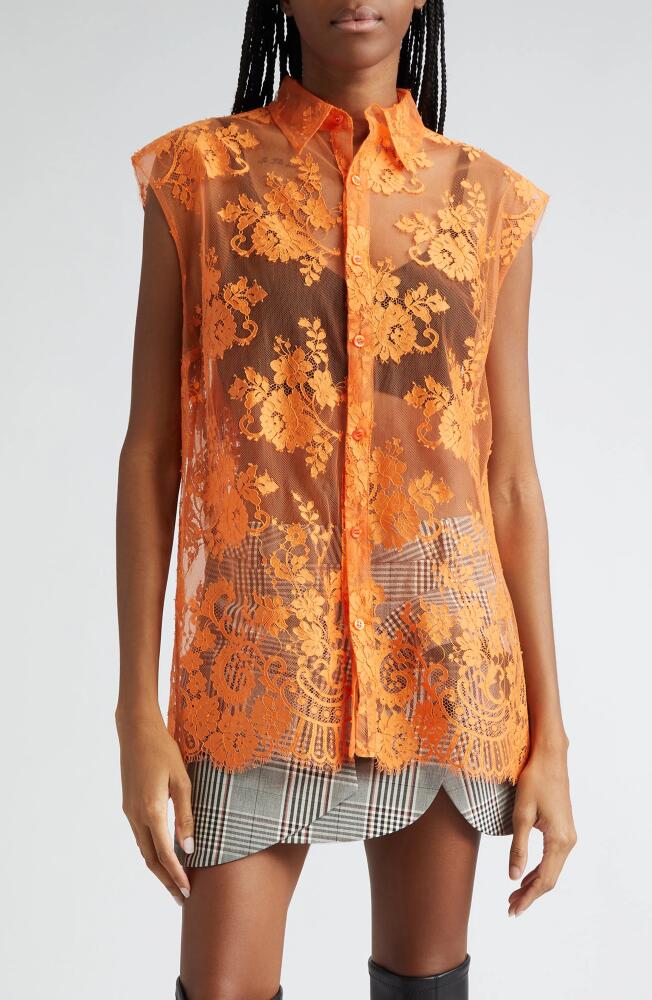 MONSE Open Back Sheer Floral Lace Top in Orange Cover