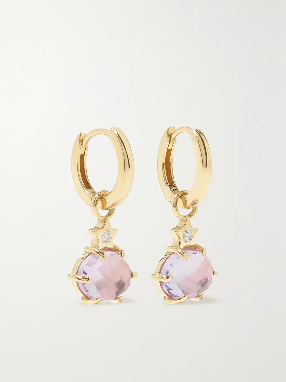 Andrea Fohrman - Mini Cosmo 14-karat Gold, Rose De France And Diamond Hoop Earrings - One size Cover