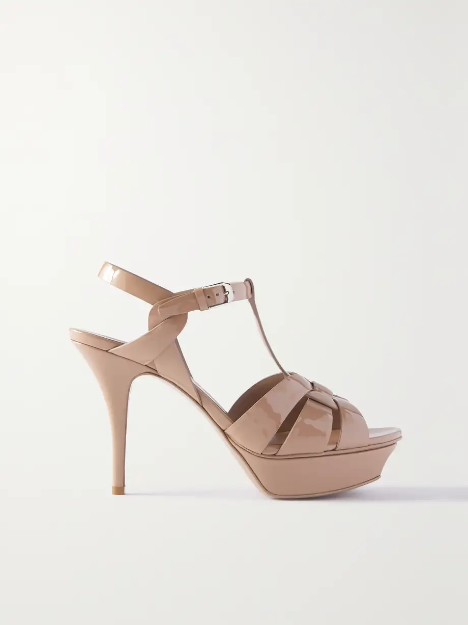 SAINT LAURENT - Tribute Woven Patent-leather Platform Sandals - Neutrals Cover