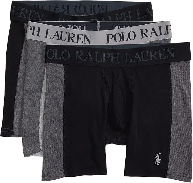 Polo Ralph Lauren 4-D Flex Max Flex Boxer Brief w/ Rib Side Panel 3 Pack (Charcoal Heather/Andover Heather/Polo Black) Men's Underwear Cover