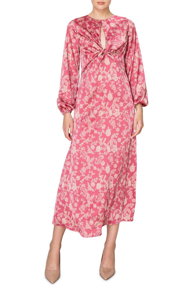 MELLODAY Floral Long Sleeve Satin Dress in Marsala Taupe Print Cover