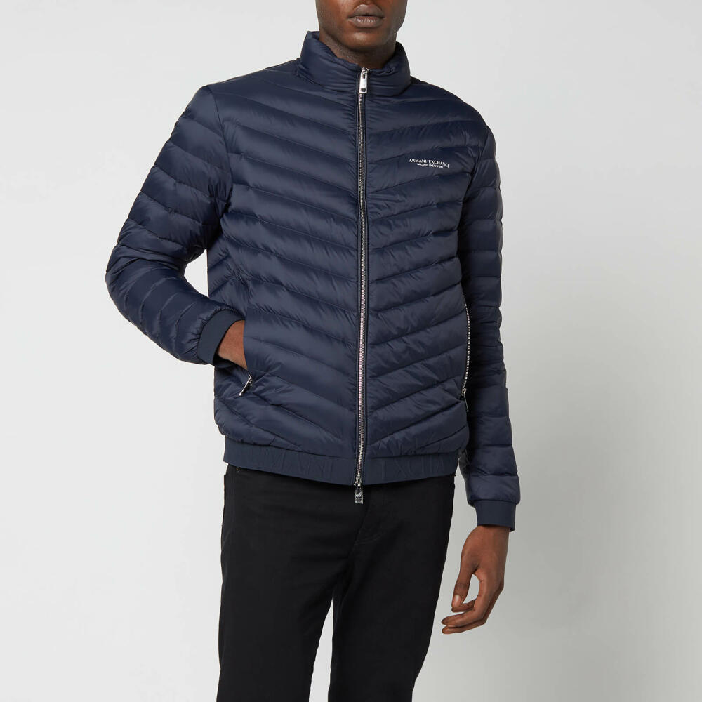 Armani Exchange Men's Nylon Down Padded Jacket - Navy/Melange Grey Cover