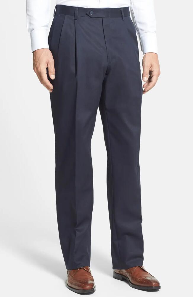 Berle Pleated Classic Fit Cotton Dress Pants in Navy Cover