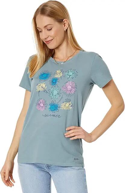 Life is Good Summer Daisies Short Sleeve Crusher Lite Tee (Cornflower Blue) Women's Clothing Cover