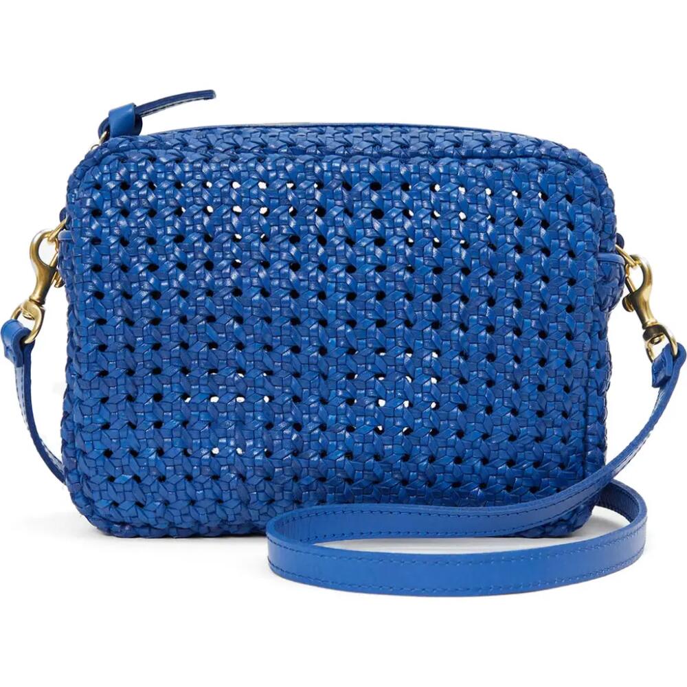 Clare V. Midi Sac Woven Leather Crossbody Bag in Cobalt Rattan Cover