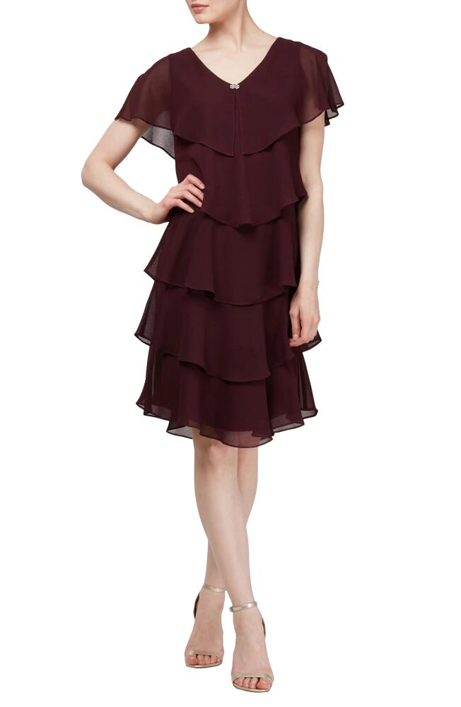 SL FASHIONS Georgette Ruffle Tiered Dress in Fig Cover