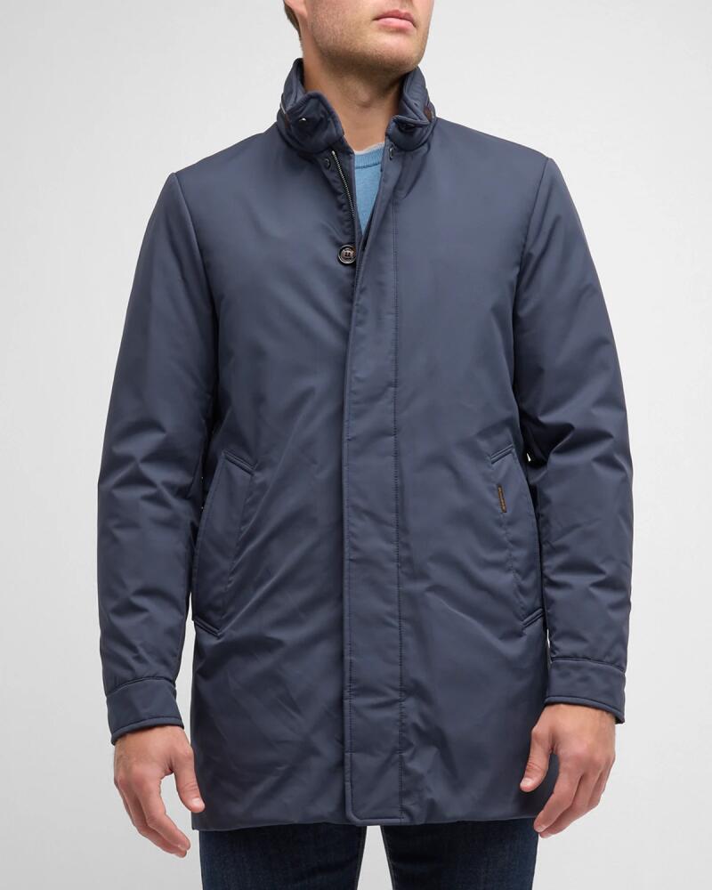 MooRER Men's Solid Topcoat with Stowaway Hood Cover