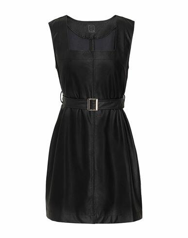 8 By Yoox Belted Square-neck Mini Dress Woman Mini dress Black Polyurethane, Viscose Cover