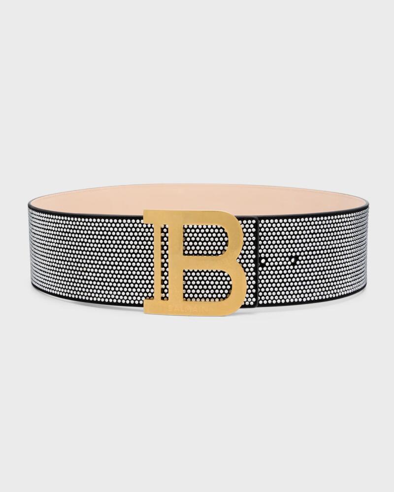 Balmain B-Logo Wide Crystal Dot Leather Belt Cover