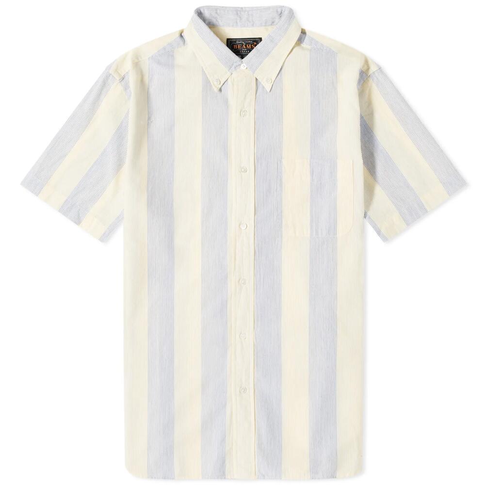 Beams Plus Men's BD Short Sleeve Shadow Stripe Shirt in Yellow Cover